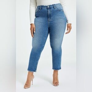 Good American Mid-Rise Straight Leg Jeans in Washed Blue